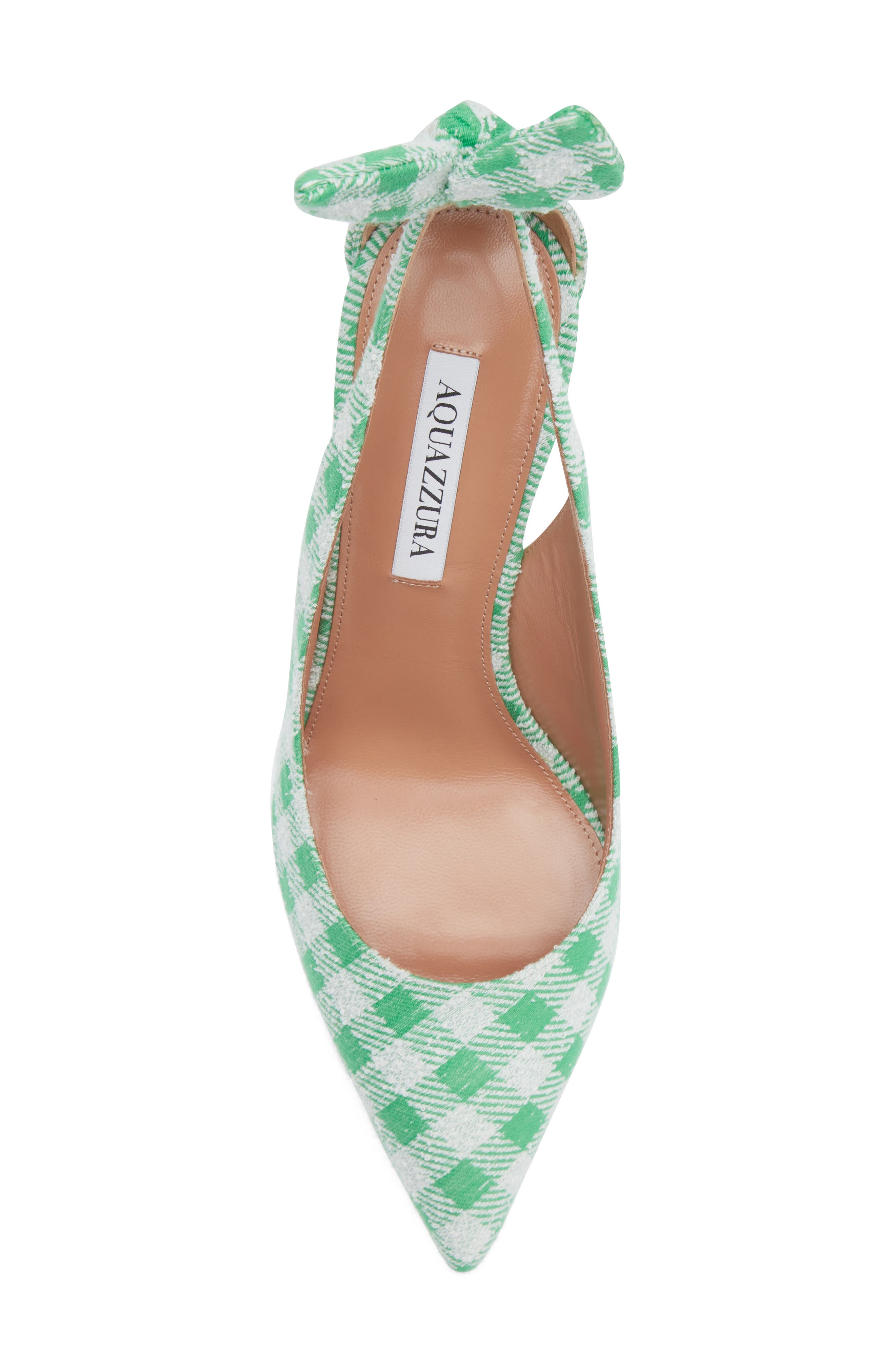 Aquazzura Gingham Bow Tie Pointed Toe Pump, Alternate, color, Palm Green