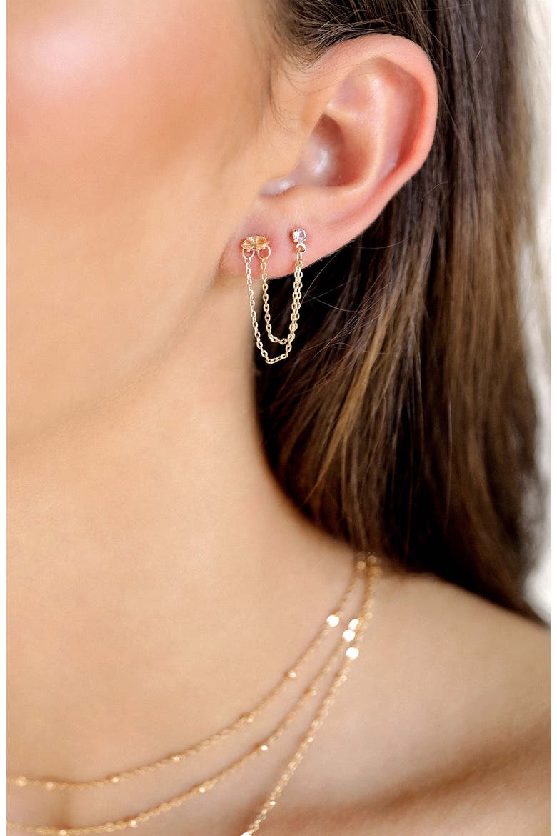 Double Piercing Chain Drop Earrings, Alternate, color, PINK