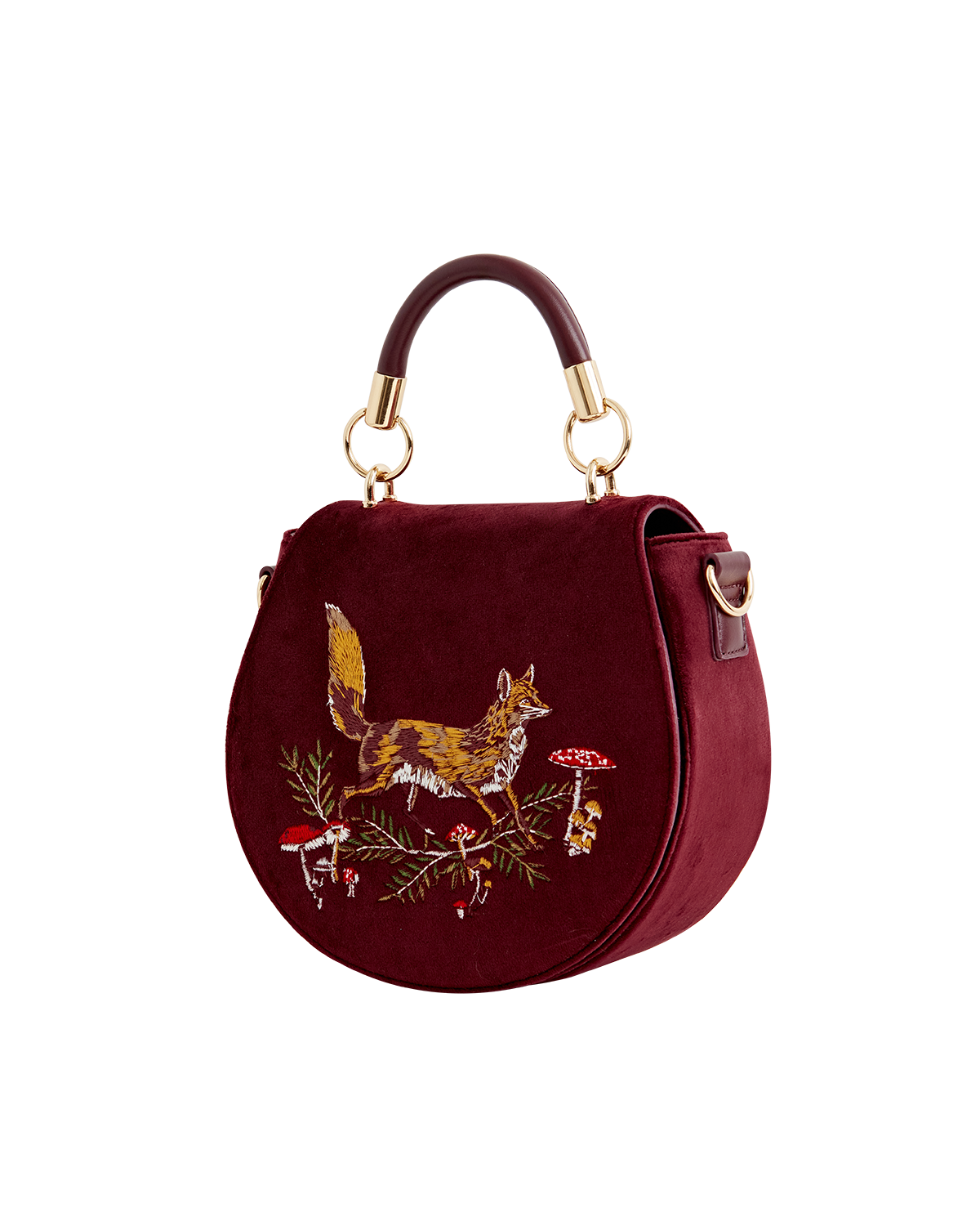 Fable England Fox 
Mushroom Embroidered Saddle Bag, Alternate, color, Red