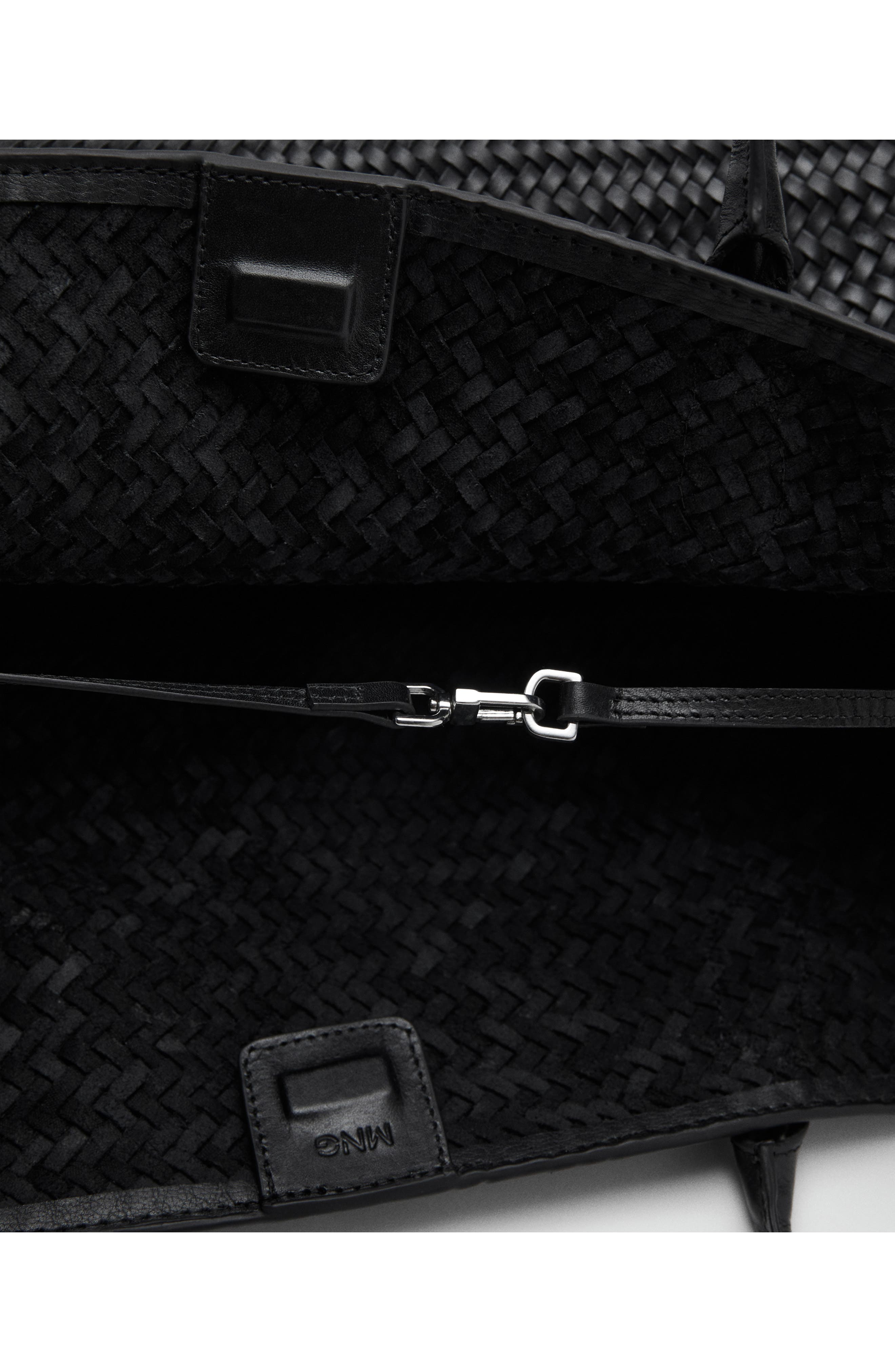 MANGO Large Braided Leather Shoulder Bag, Alternate, color, Black