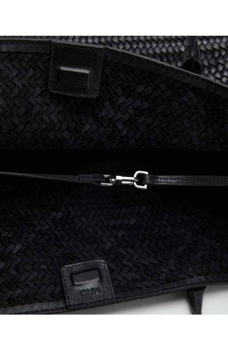 MANGO Large Braided Leather Shoulder Bag, Alternate, color, Black