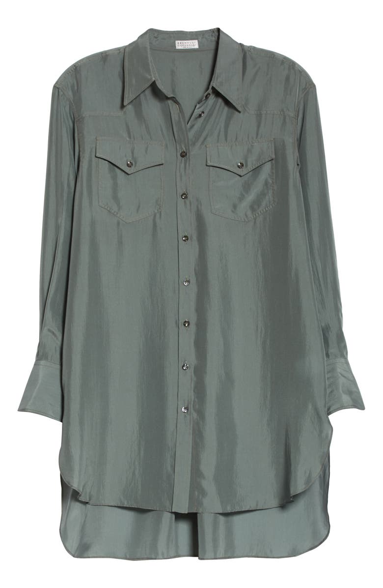 Brunello Cucinelli Longline Silk Shirt, Alternate, color,
