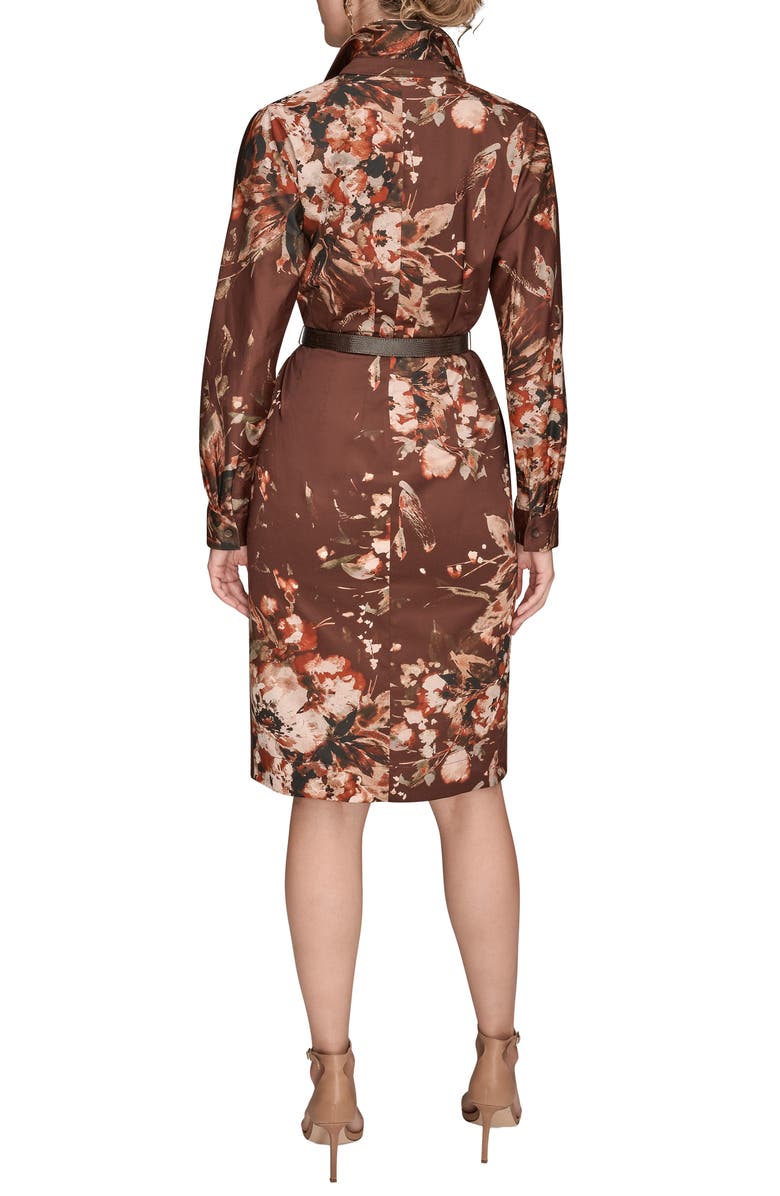 Donna Karan New York Floral Long Sleeve Belted Stretch Cotton Shirtress, Alternate, color, Oxblood Multi