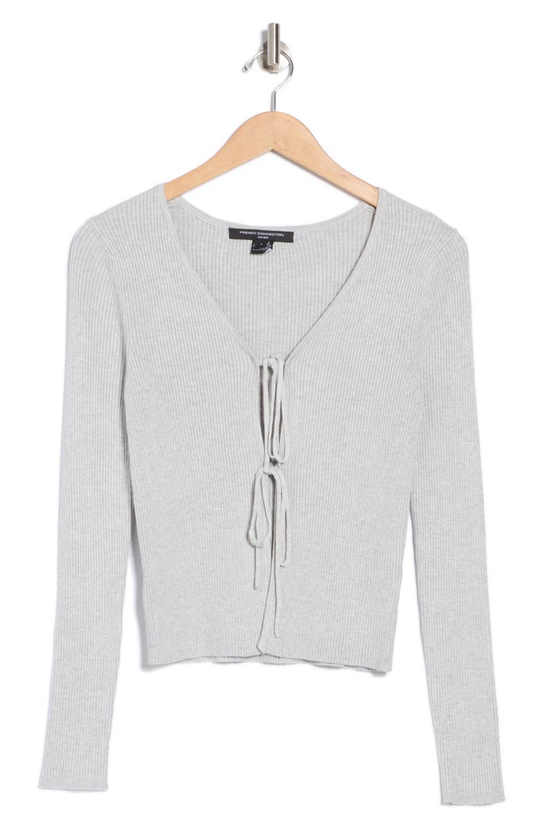 French Connection Double Tie Front Rib Cardigan, Alternate, color, Lght Grey