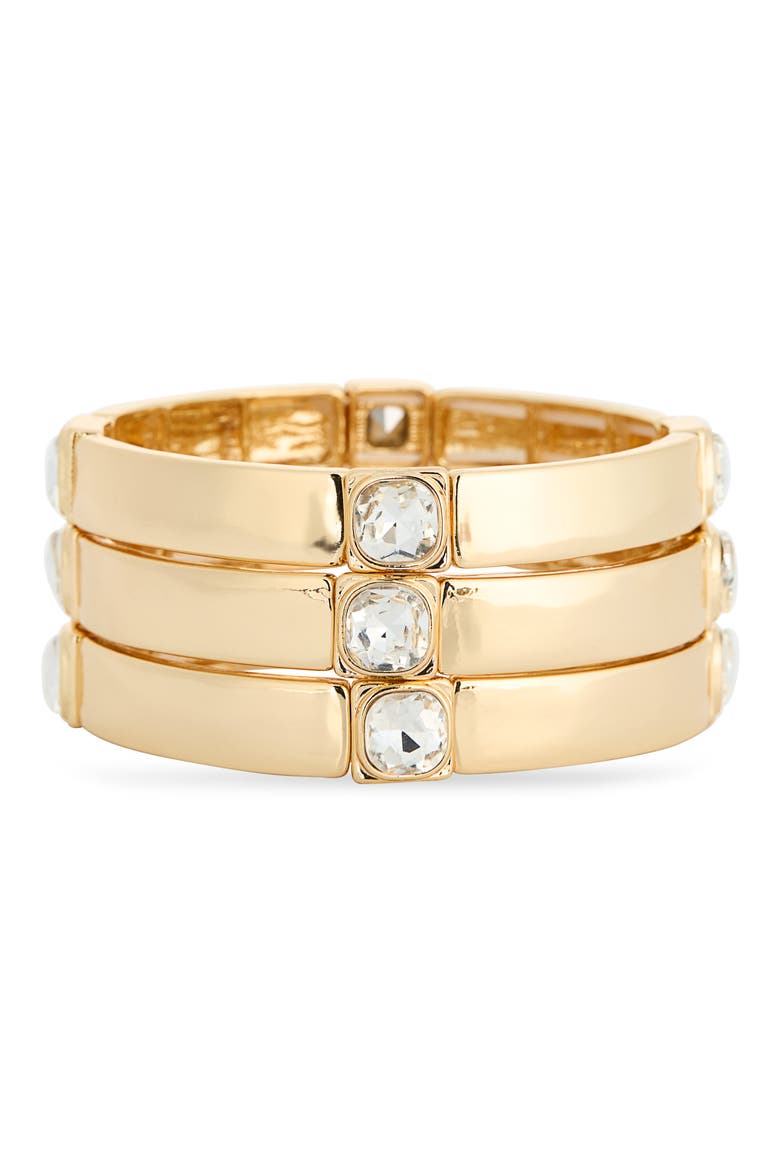 Set of 3 Crystal Stretch Bracelets, Main, color, GOLD/CRYSTAL