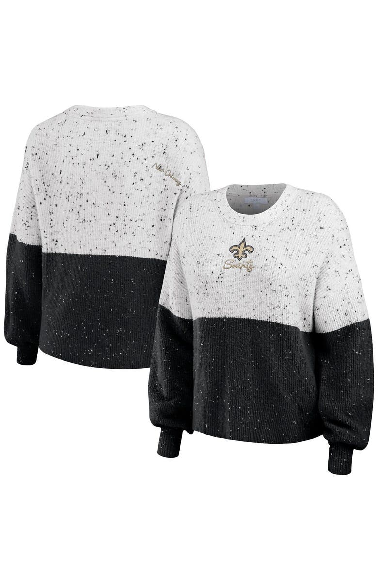 WEAR by Erin Andrews Women's WEAR by Erin Andrews White/Black New Orleans Saints Lighweight Modest Crop Color-Block Pullover Sweater, Main, color, White