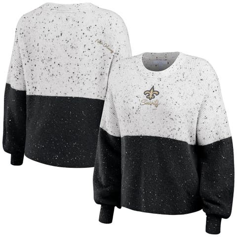 Women's WEAR by Erin Andrews  White/Black New Orleans Saints Lighweight Modest Crop Color-Block Pullover Sweater