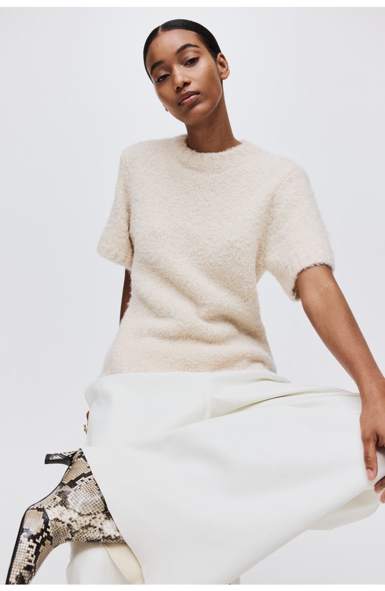 H&M Bouclé-knit T-shirt, Main, color, Cream
