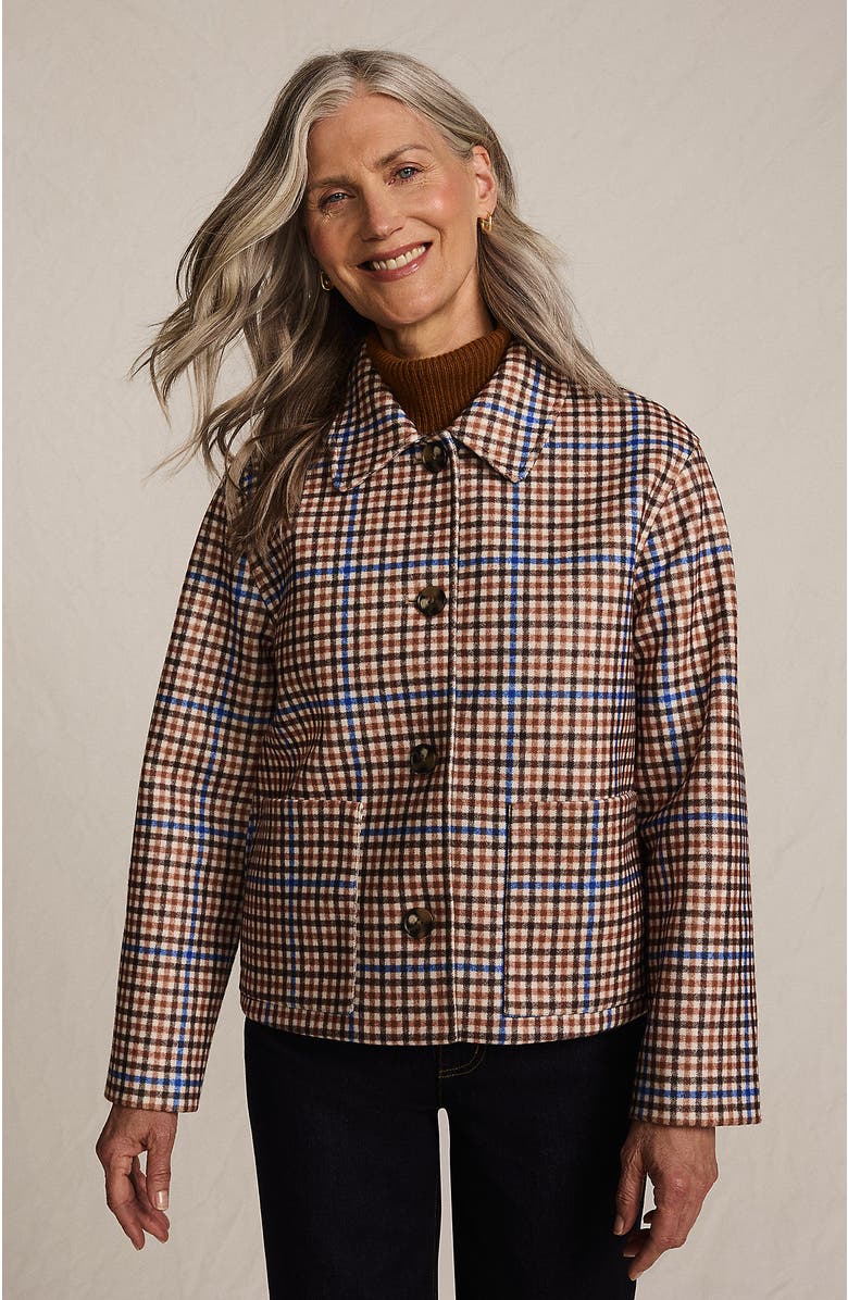 Lands' End Heritage Brushed Print Shirt Jacket, Main, color, Ivory Latte Check