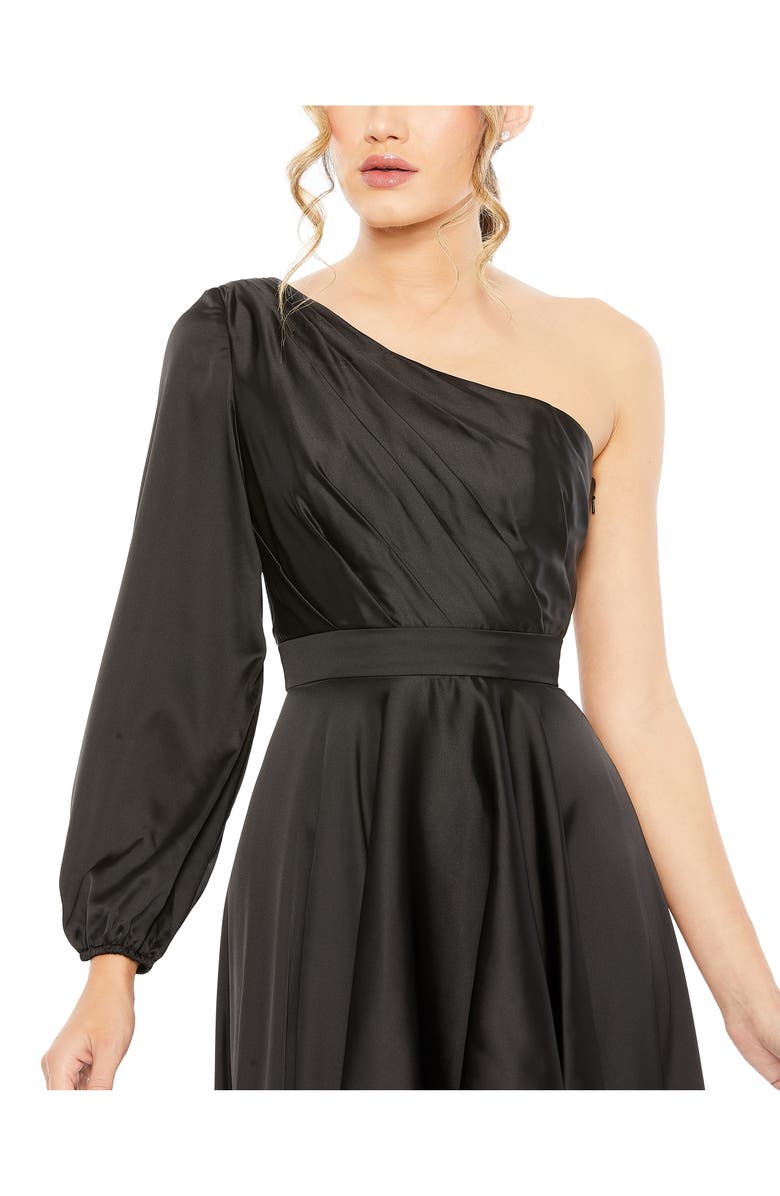 Ieena for Mac Duggal One-Shoulder Long Sleeve Satin High/Low Gown, Alternate, color, 