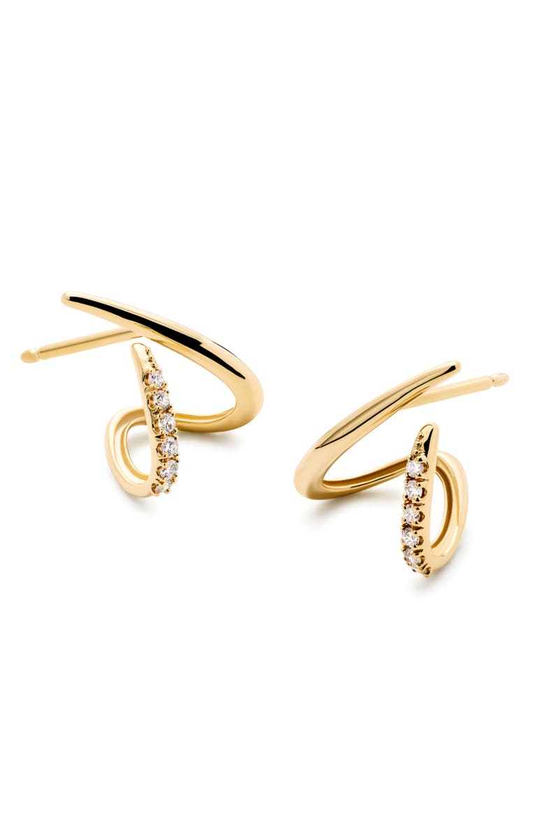 Solid Yellow Gold - Diamond Aurora Huggie Studs, Alternate, color, Gold