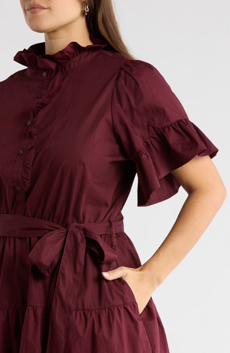 SUGARLIPS Ruffle Tie Waist Dress, Alternate, color, Merlot