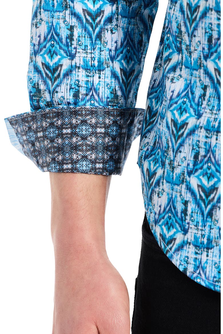 Enzo Geometric Print Button Up Shirt, Alternate, color, BLUE MULTI