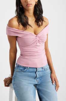 Open Edit Twist Front Off the Shoulder Top
