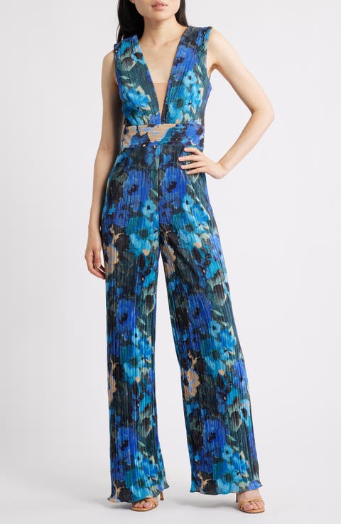 Hunter Floral Print Plissé Sleeveless Jumpsuit