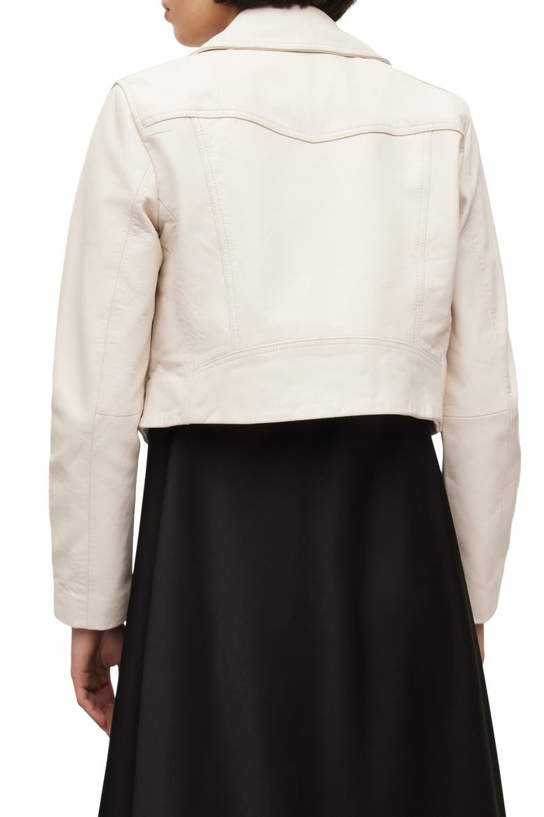 Elora Crop Leather Biker Jacket, Alternate, color, IVORY WHITE