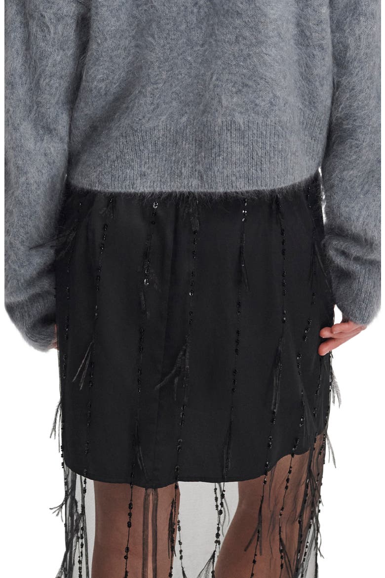 Geena Sequin and Ostrich Feather Midi Skirt, Alternate, color, BLACK