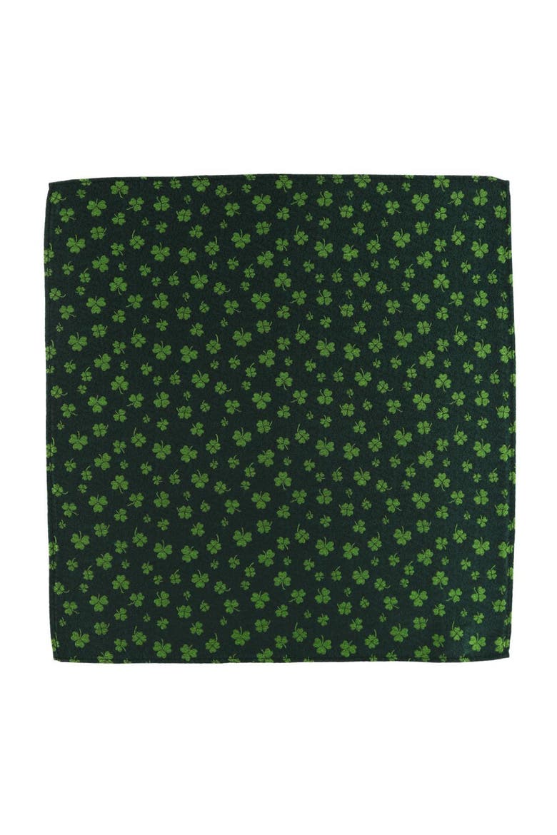 Green Shamrock Novelty Silk 12x12 Pocket Square, Alternate, color, Green