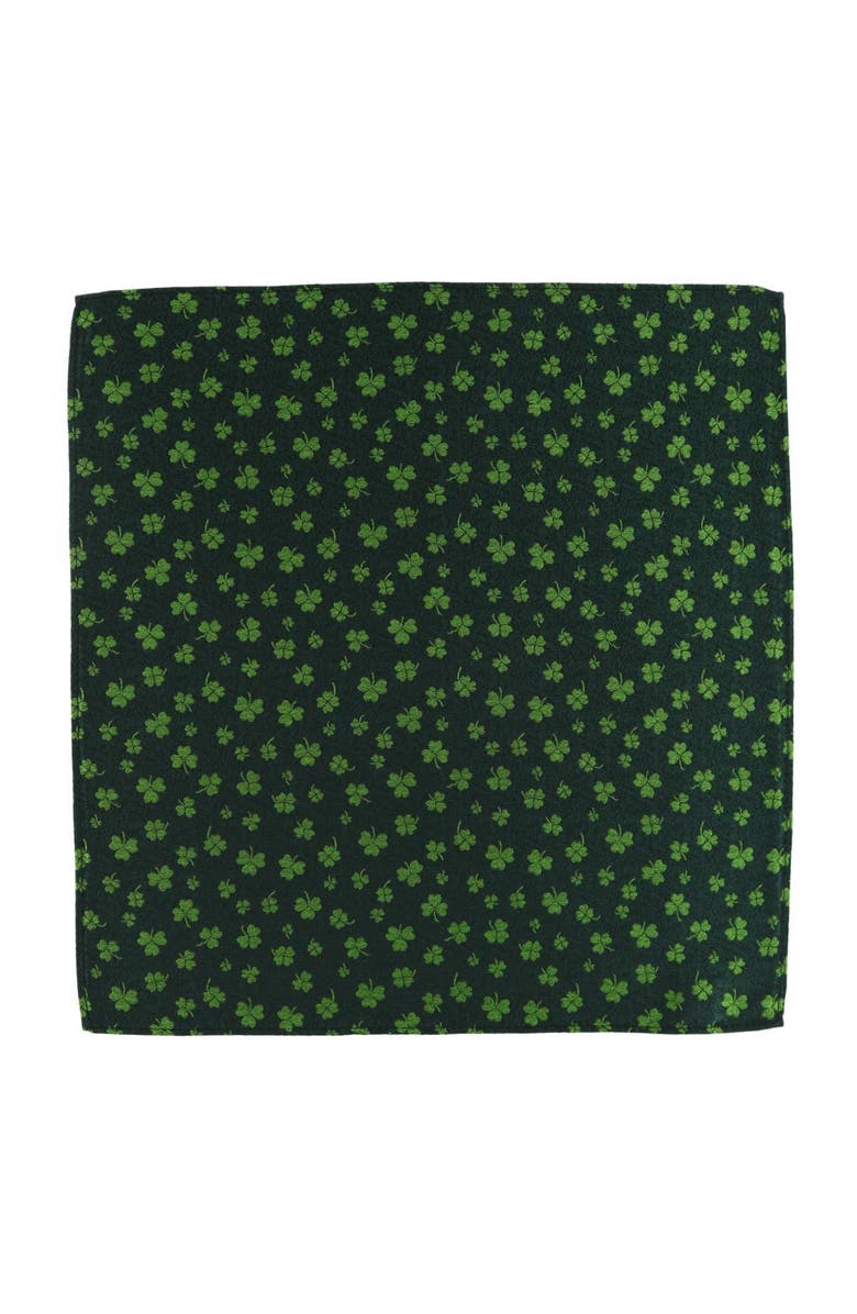 Trafalgar Green Shamrock Novelty Silk 12x12 Pocket Square, Alternate, color, Green