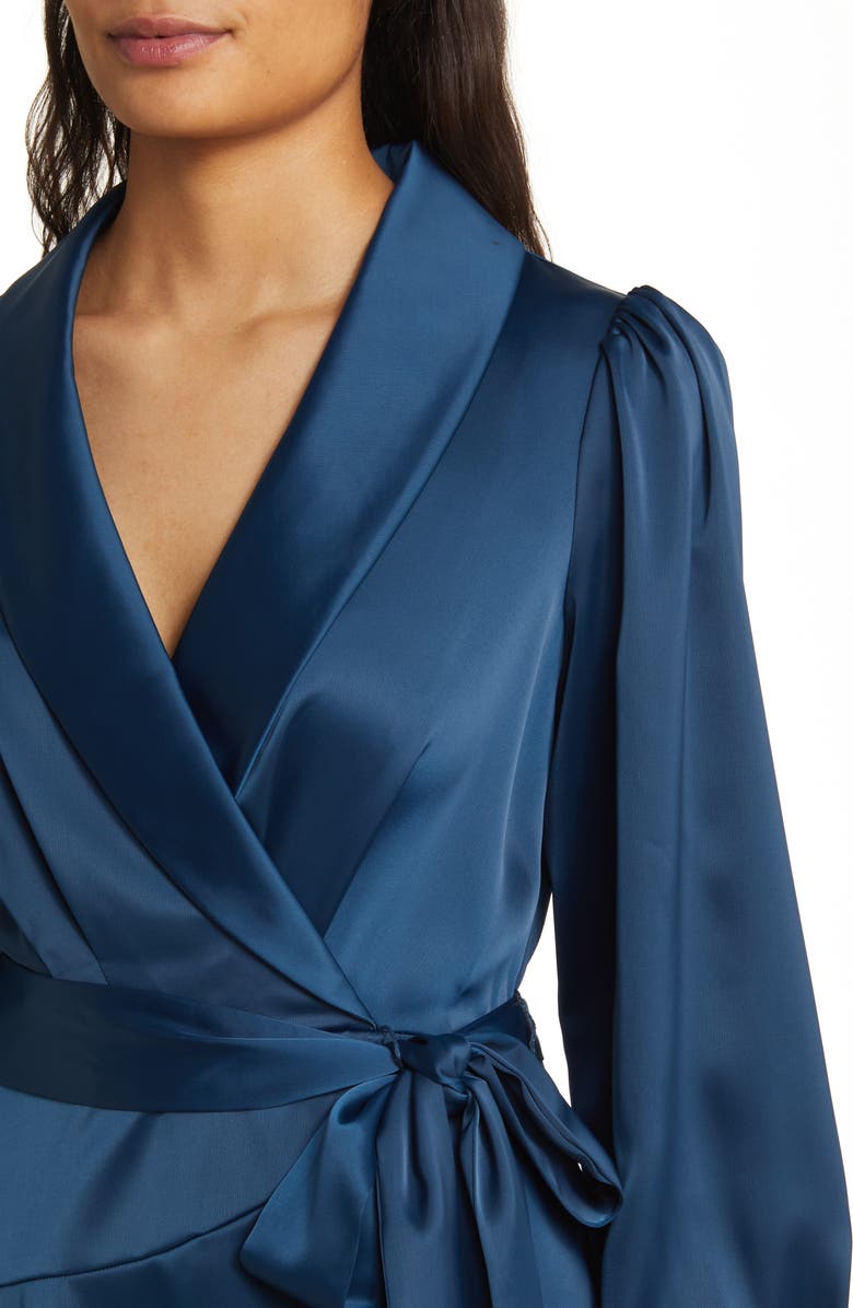 Vince Camuto Shawl Collar Long Sleeve Satin Dress, Alternate, color, Peacock