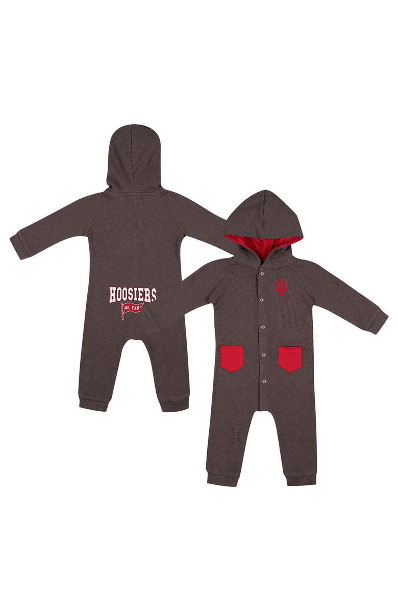 COLOSSEUM Newborn & Infant Colosseum Charcoal Indiana Hoosiers Zando-Zan Waffle Full-Snap Hooded Romper, Alternate, color, Charcoal