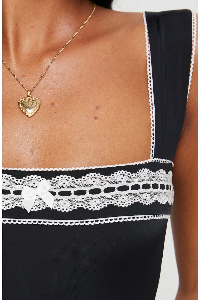 Keating Contrast Lace Trim Bodysuit, Alternate, color, BLACK