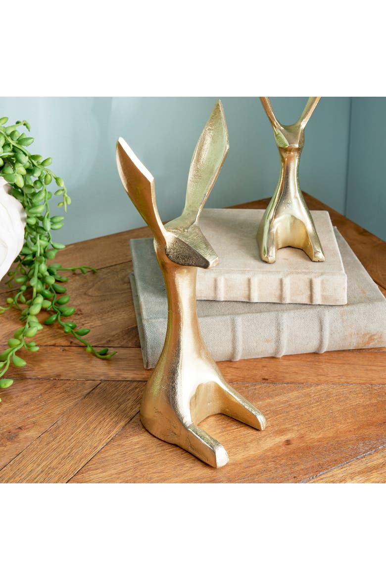 11.75" Decorative Long Ear Spring & Easter Gold Jackrabbit Figurines Set of 2, Alternate, color, Gold