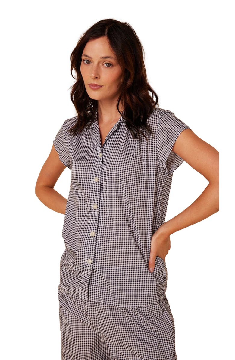 The Cat's Pajamas Luxe Pima Capri Print Set, Alternate, color, Classic Gingham Navy