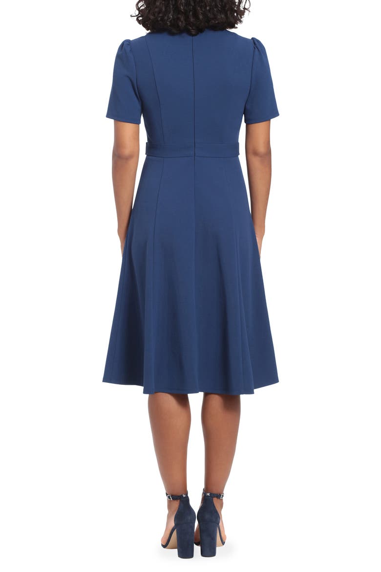 Short Puff Sleeve Fit & Flare Dress, Alternate, color, BLUE