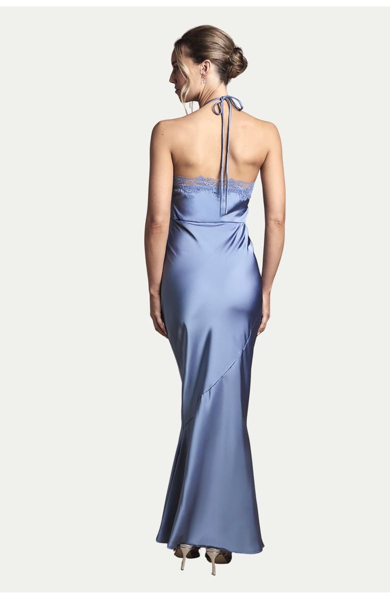 Oasis Halter Satin Maxi Bridesmaid Dress, Alternate, color, Blue