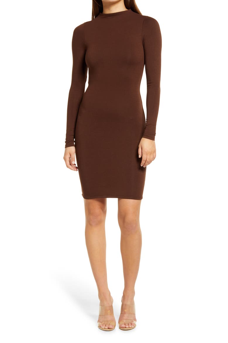 Long Sleeve Minidress, Main, color, CHOCOLATE
