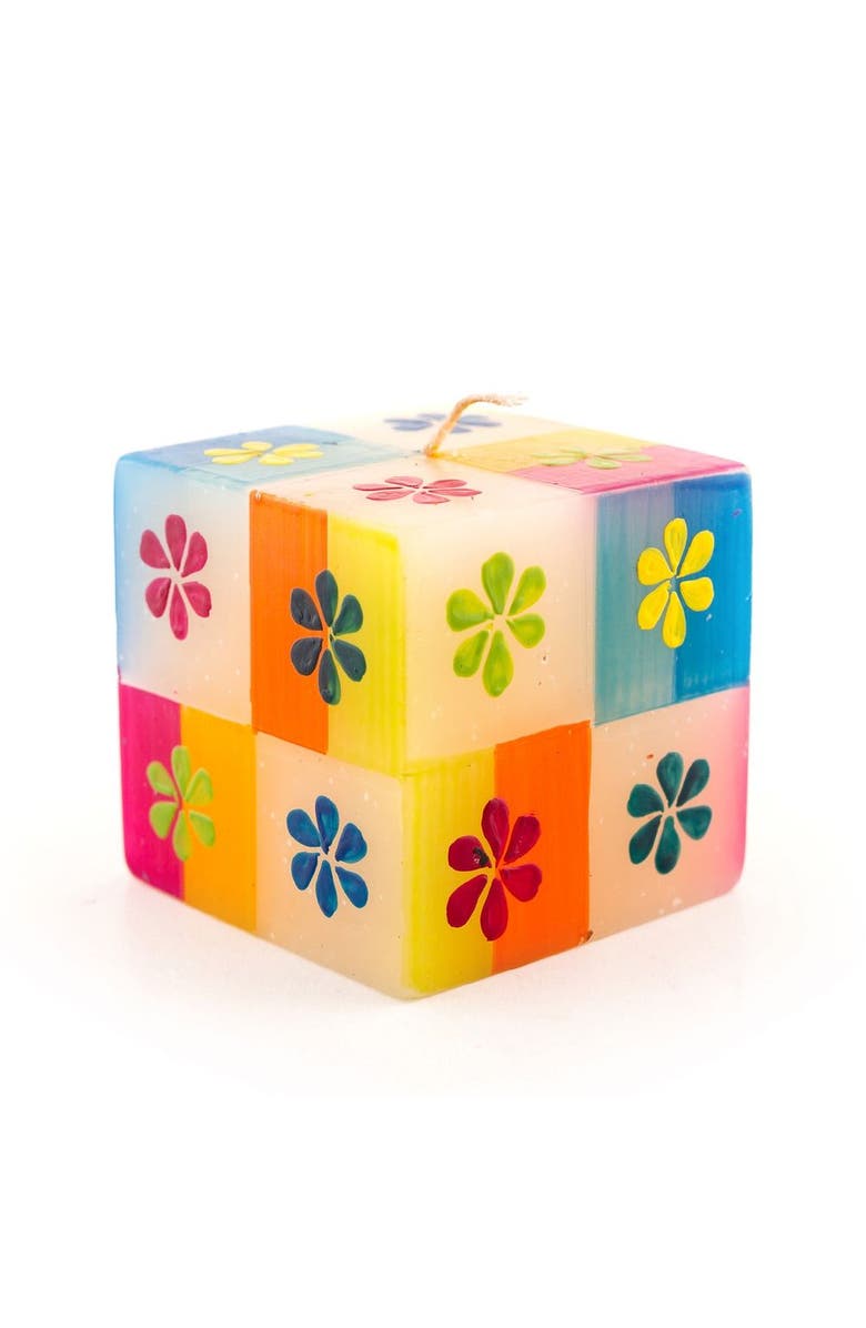 Thumbprint Artifacts Summer Painted Cube Candle, Main, color, Summer - 3X3x3"