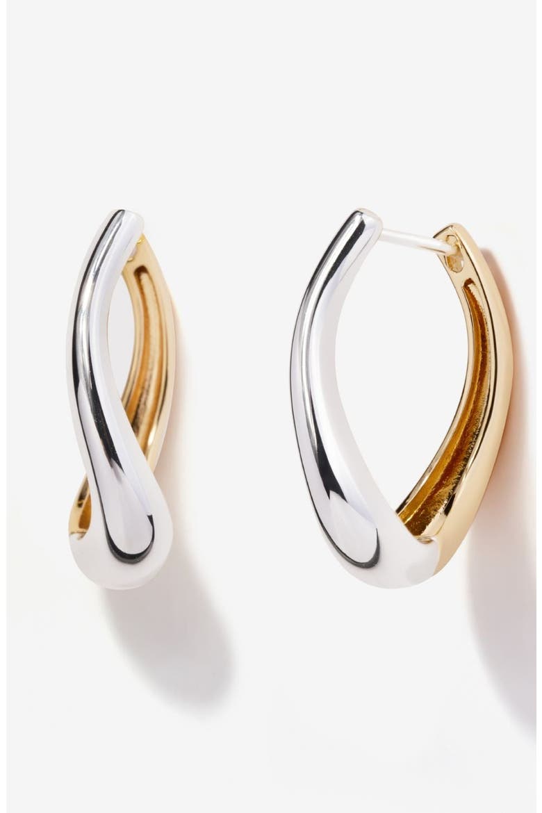 Ash Two Tone Hoop Earrings, Main, color, Silver / Gold