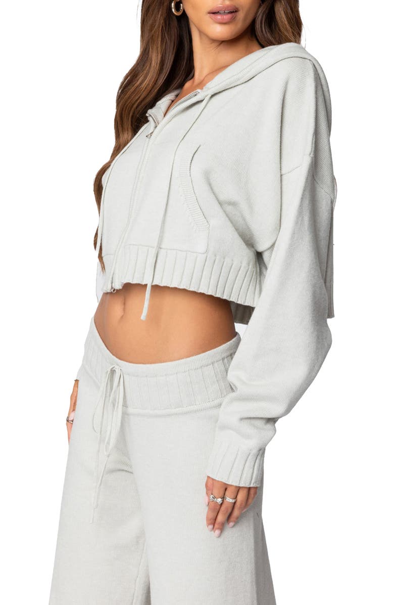 EDIKTED Russell Crop Zip-Up Hoodie, Alternate, color, Light-Gray