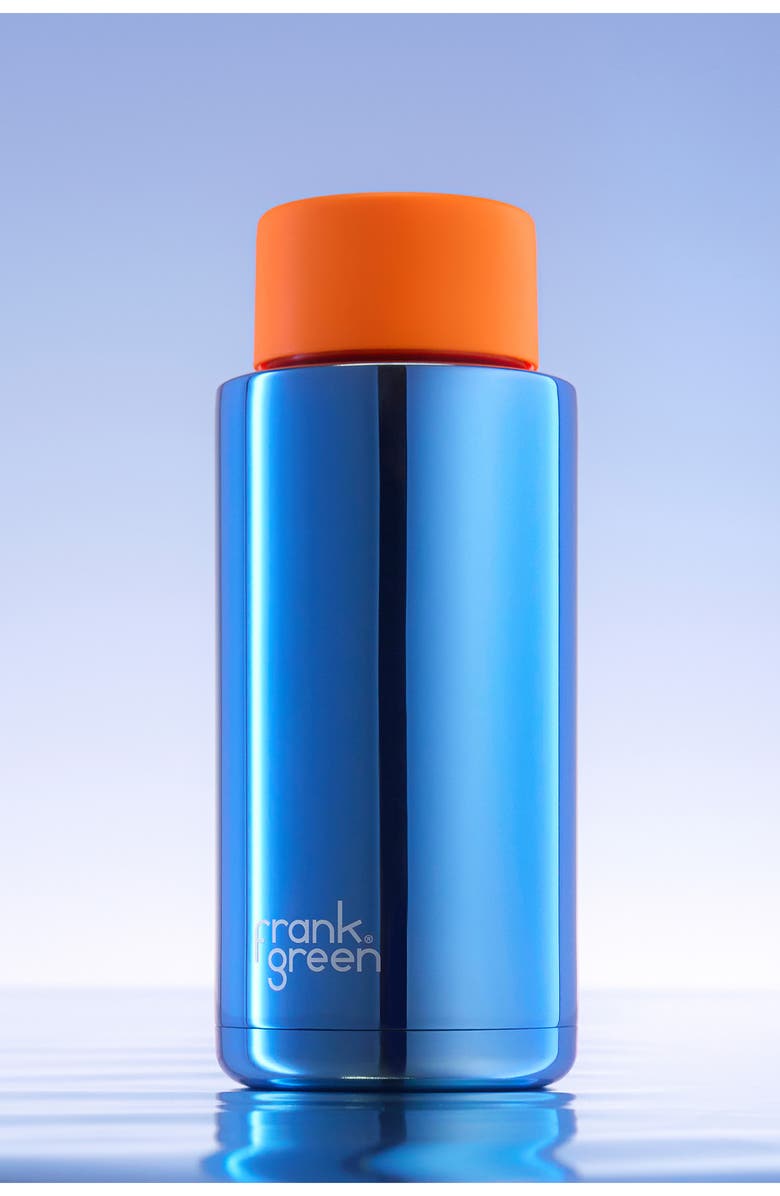 frank green 34-Ounce Water Bottle, Alternate, color, Chrome Blue / Neon Orange