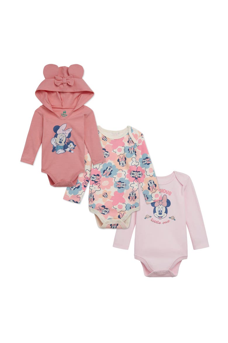 Minnie Mouse 3-Pack Long Sleeve Bodysuits, Main, color, Minnie Pink Ivory