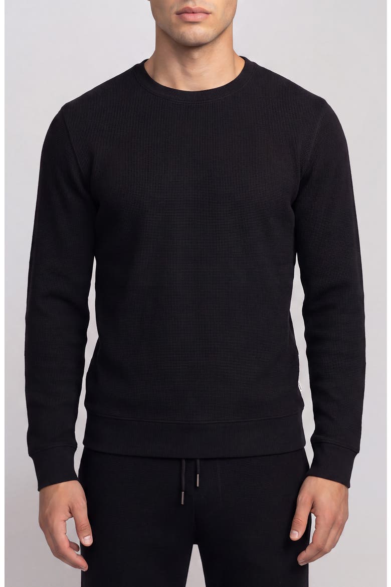 Textured Waffle Knit Sweatshirt, Main, color, BLACK