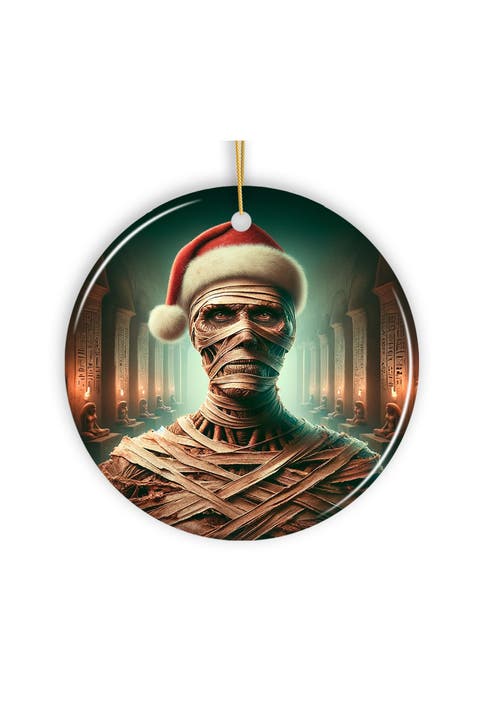 Santa Hat Mummy Tomb Hieroglyph Ceramic Ornament