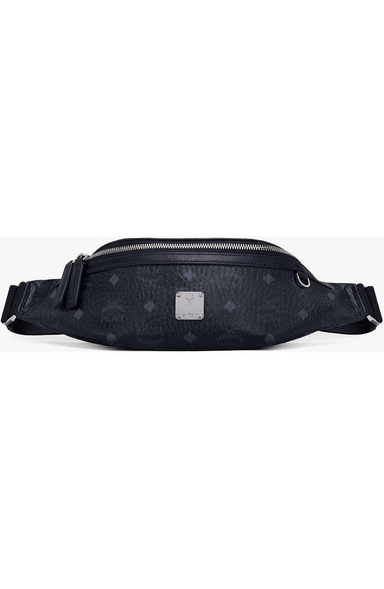 MCM Small Fursten Belt Bag in Visetos, Main, color, Black
