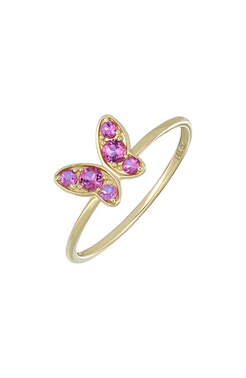 14K Gold Pink Topaz Butterfly Ring