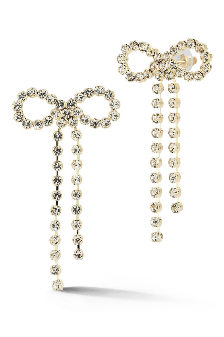 CZ Bow Drop Earrings, Main, color, GOLD