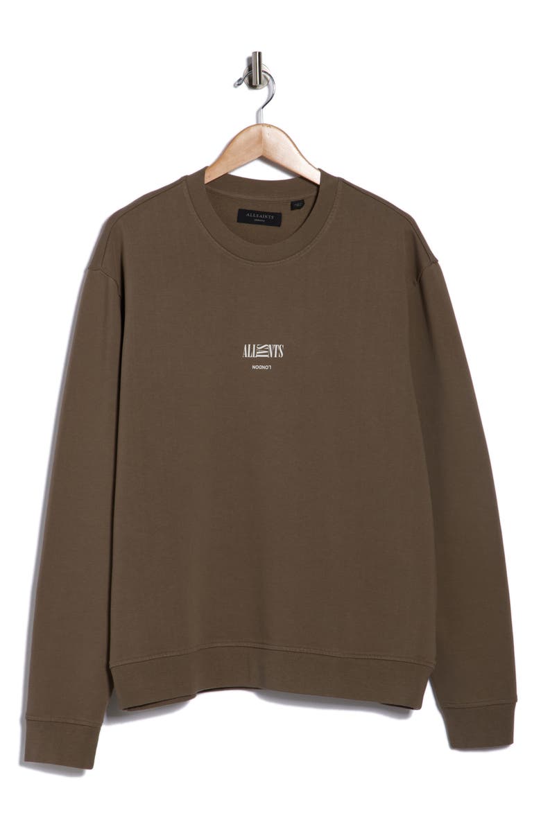 AllSaints Burman Crewneck Cotton Sweatshirt, Main, color, Cage Brown