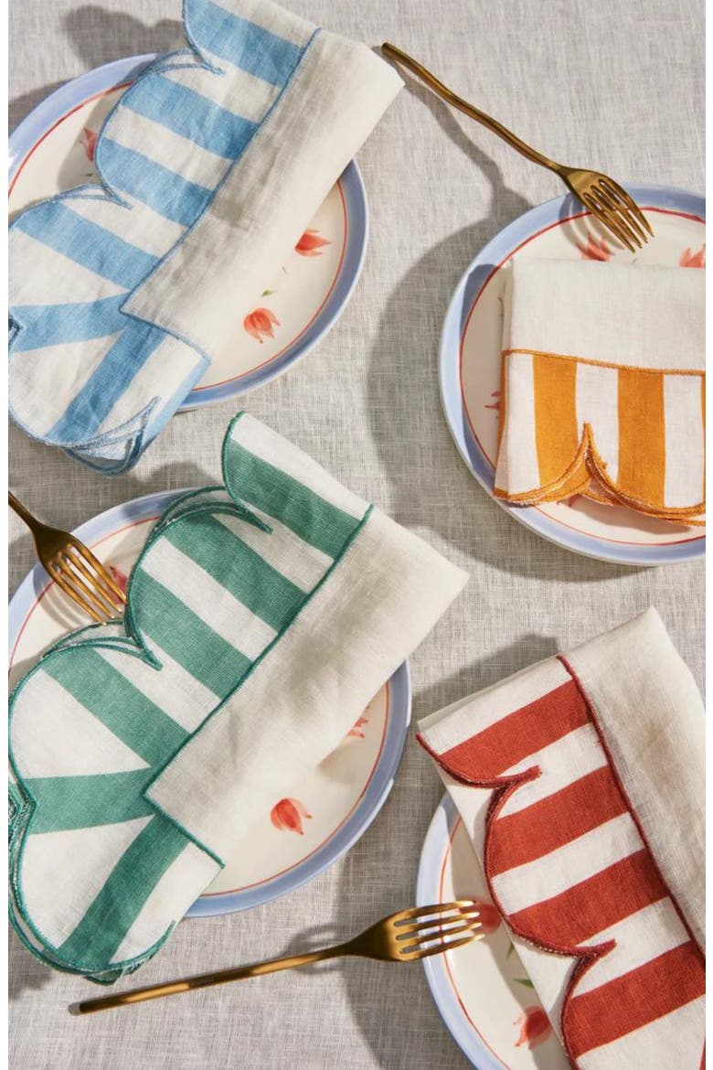 Jardin Set of 4 Stripe Linen Napkins, Alternate, color, RED
