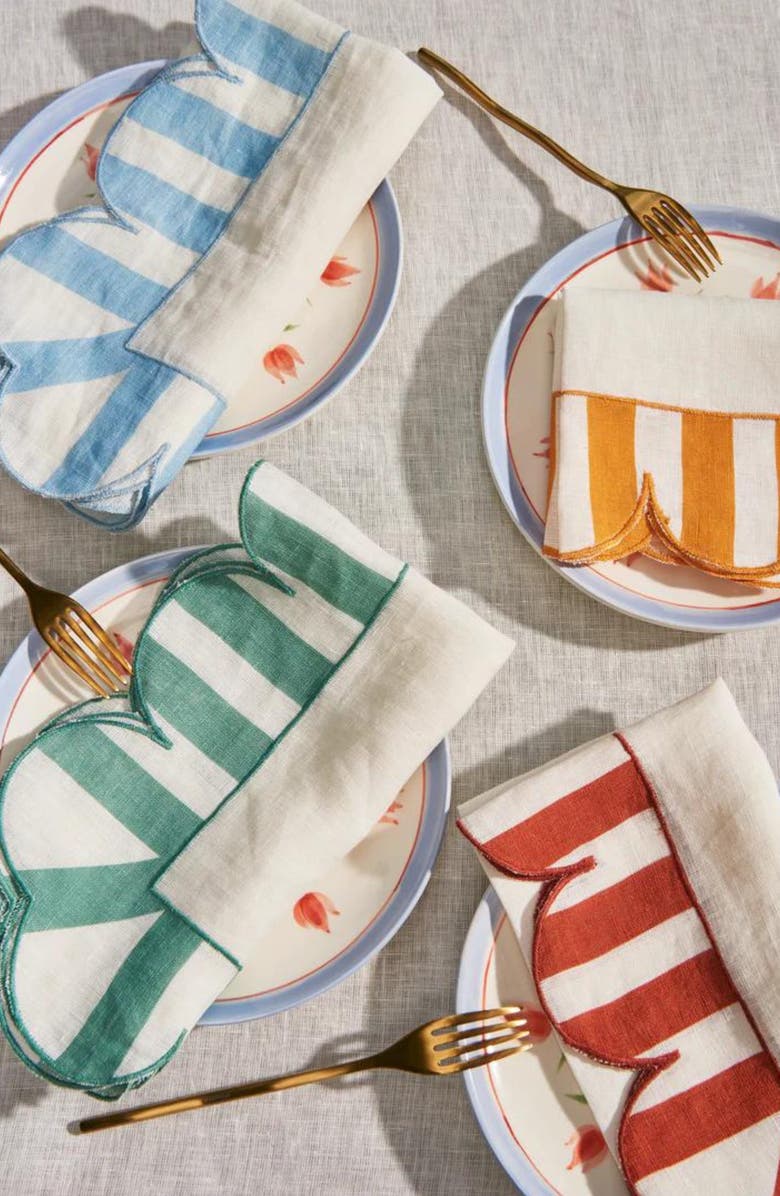 MISETTE Jardin Set of 4 Stripe Linen Napkins, Alternate, color, 