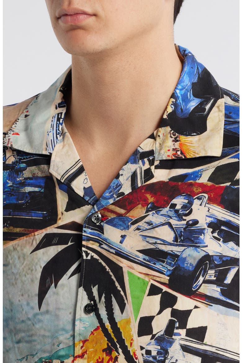 Espino Race Car Print Camp Shirt, Alternate, color, OPEN BLUE