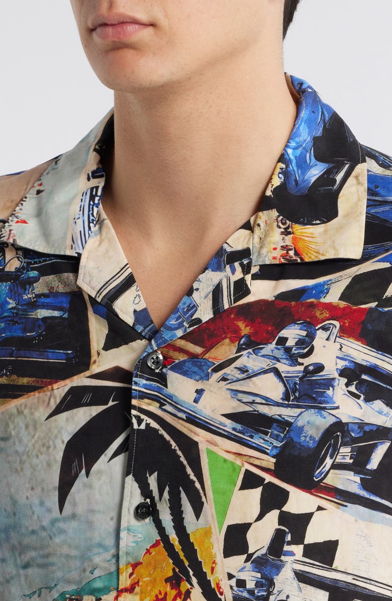 HUGO Espino Race Car Print Camp Shirt, Alternate, color, Open Blue