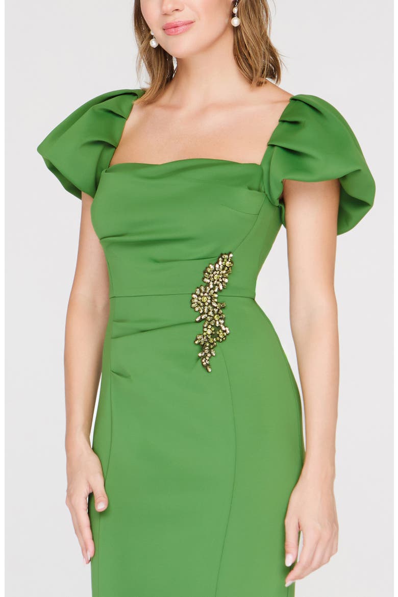 Scotlyn Puff Sleeve Gown, Alternate, color, DEEP GREEN