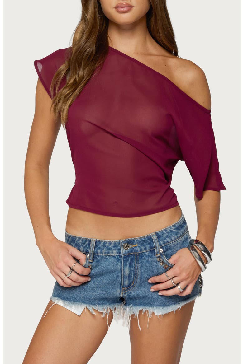 Noria One-Shoulder Sheer Chiffon Top, Main, color, MAROON
