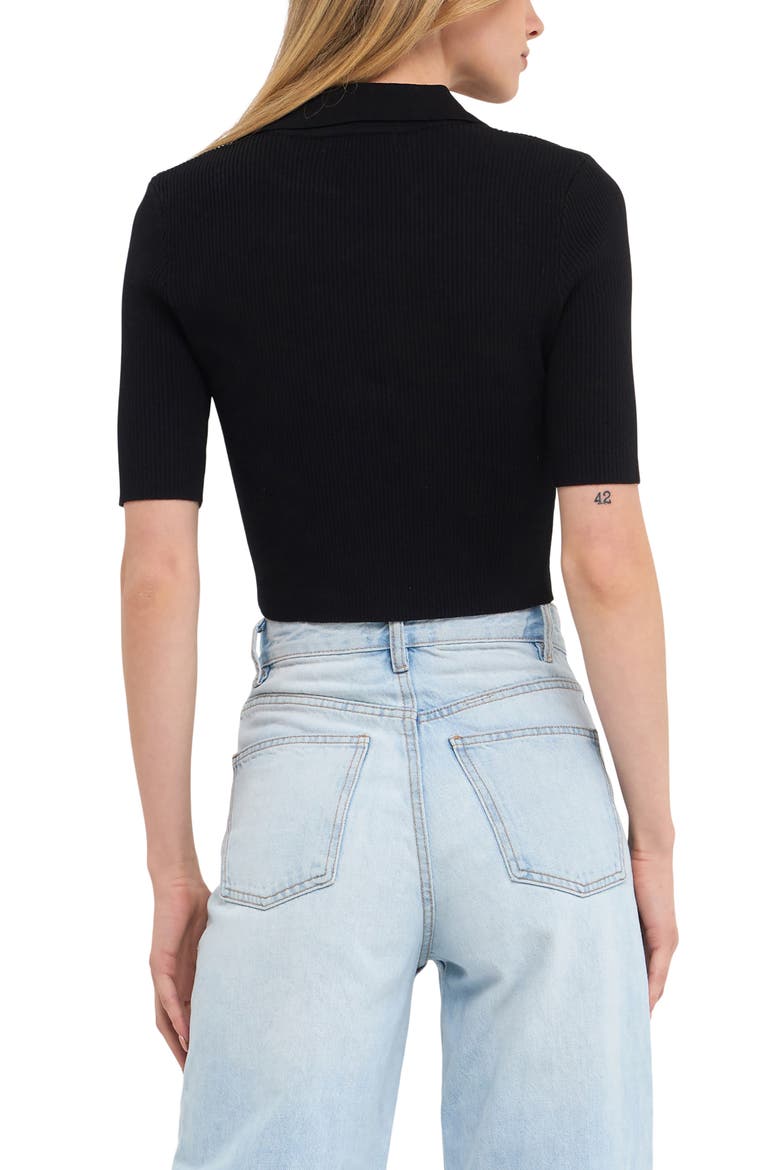 Rib Crop Polo Shirt, Alternate, color, BLACK