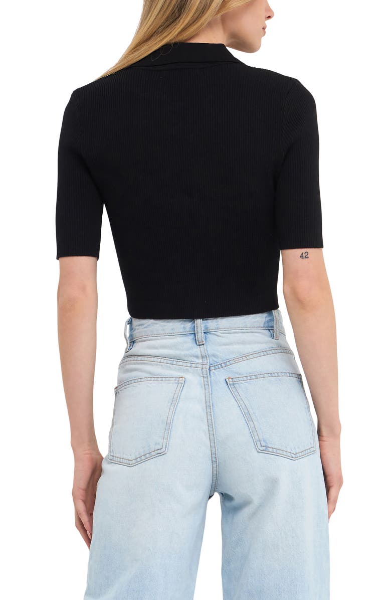 Grey Lab Rib Crop Polo Shirt, Alternate, color, Black